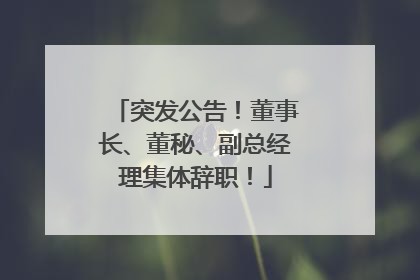 突发公告！董事长、董秘、副总经理集体辞职！